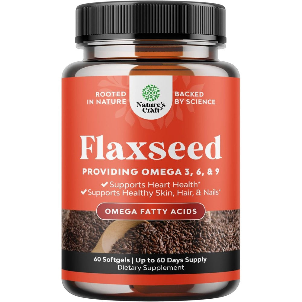Nature's Craft High Potency Flaxseed Oil 1000mg Softgels front view for heart health support
