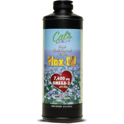 Cal's Flax Oil 32 Ounce front bottle view showing cold pressed omega 3 liquid supplement label