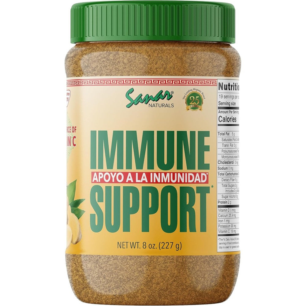 Sanar Naturals Immune Support Flaxseed 8 Ounce front jar view showcasing omega 3 and vitamin C benefits