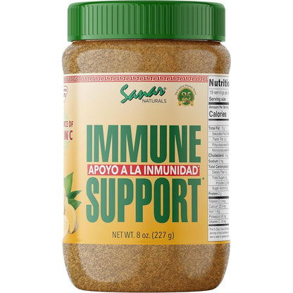 Sanar Naturals Immune Support Flaxseed 8 Ounce front jar view showcasing omega 3 and vitamin C benefits