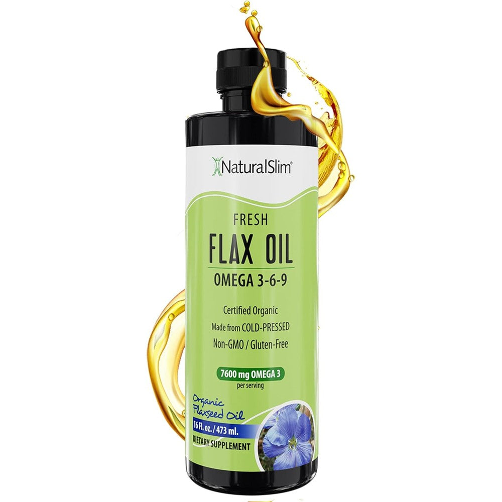 NaturalSlim Organic Cold Pressed Flaxseed Oil front view bottle