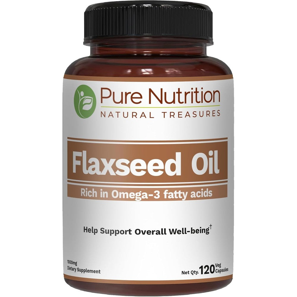 Pure Nutrition Natural Treasures Flaxseed Oil 1000mg front view bottle