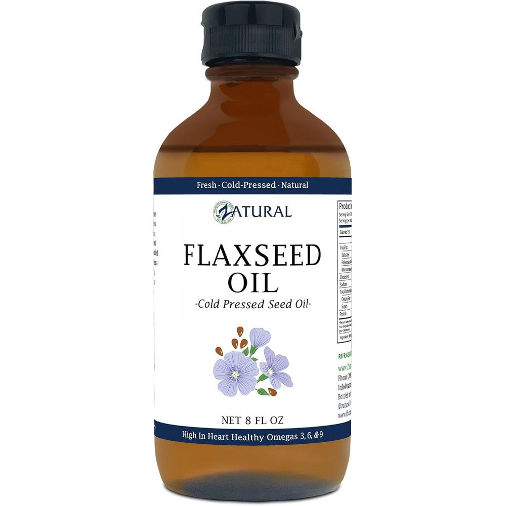 Zatural Cold Pressed Flaxseed Oil front view bottle of pure vegan omega supplement