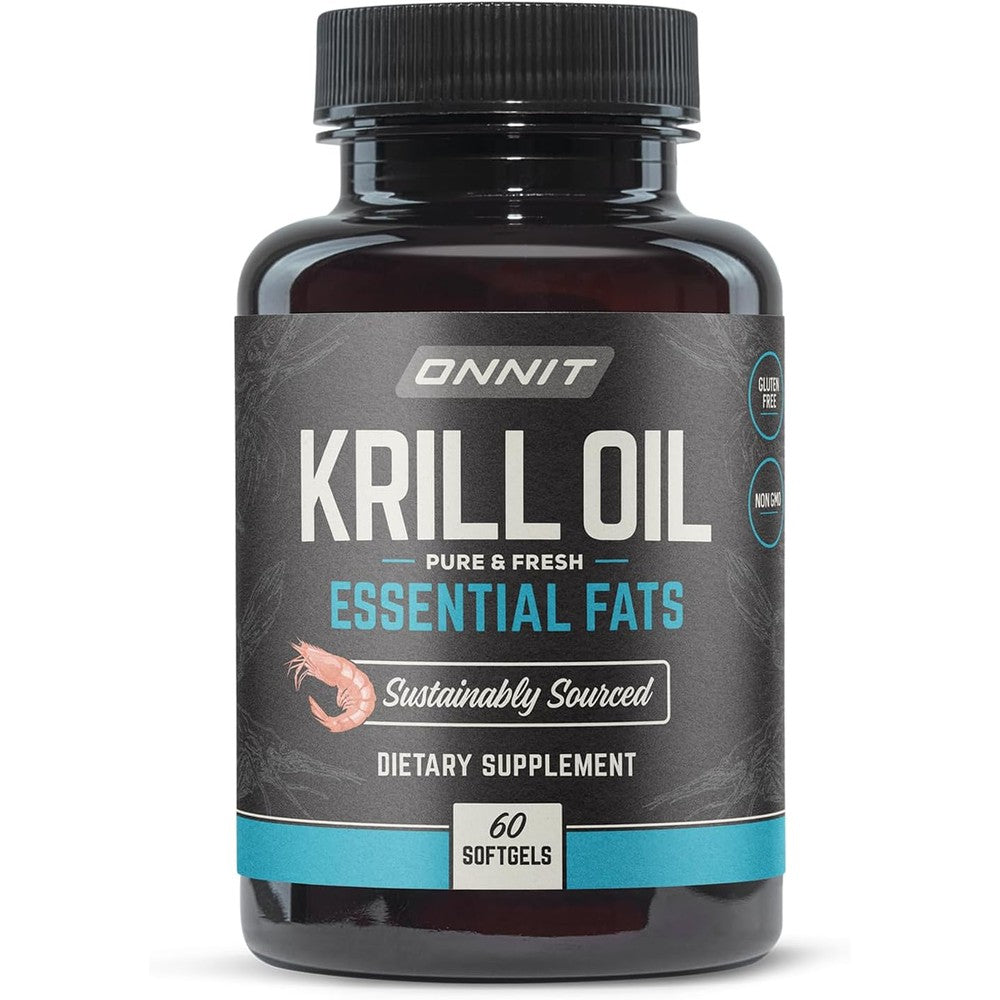 Onnit krill oil bottle front view showcasing dietary supplement packaging