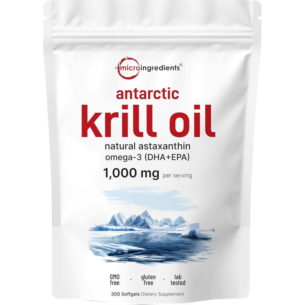 Micro Ingredients Antarctic Krill Oil 1000mg pouch front view authentic supplement
