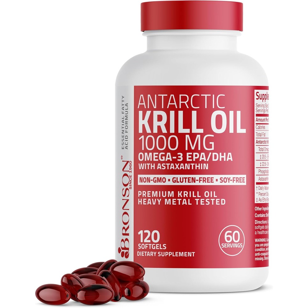 Bronson Antarctic Krill Oil 1000 mg front view bottle for premium joint health