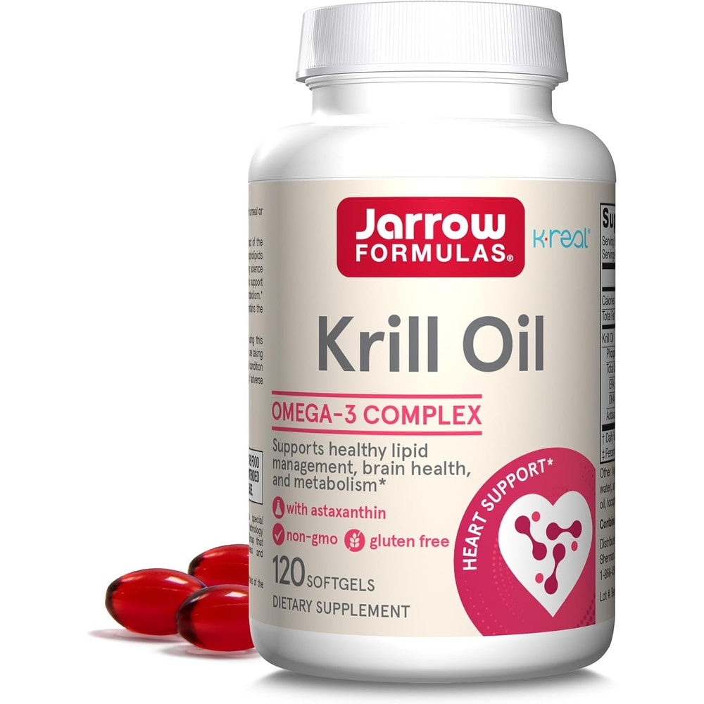 Jarrow Formulas Krill Oil 120 Softgels front bottle view for authentic omega 3 supplementation