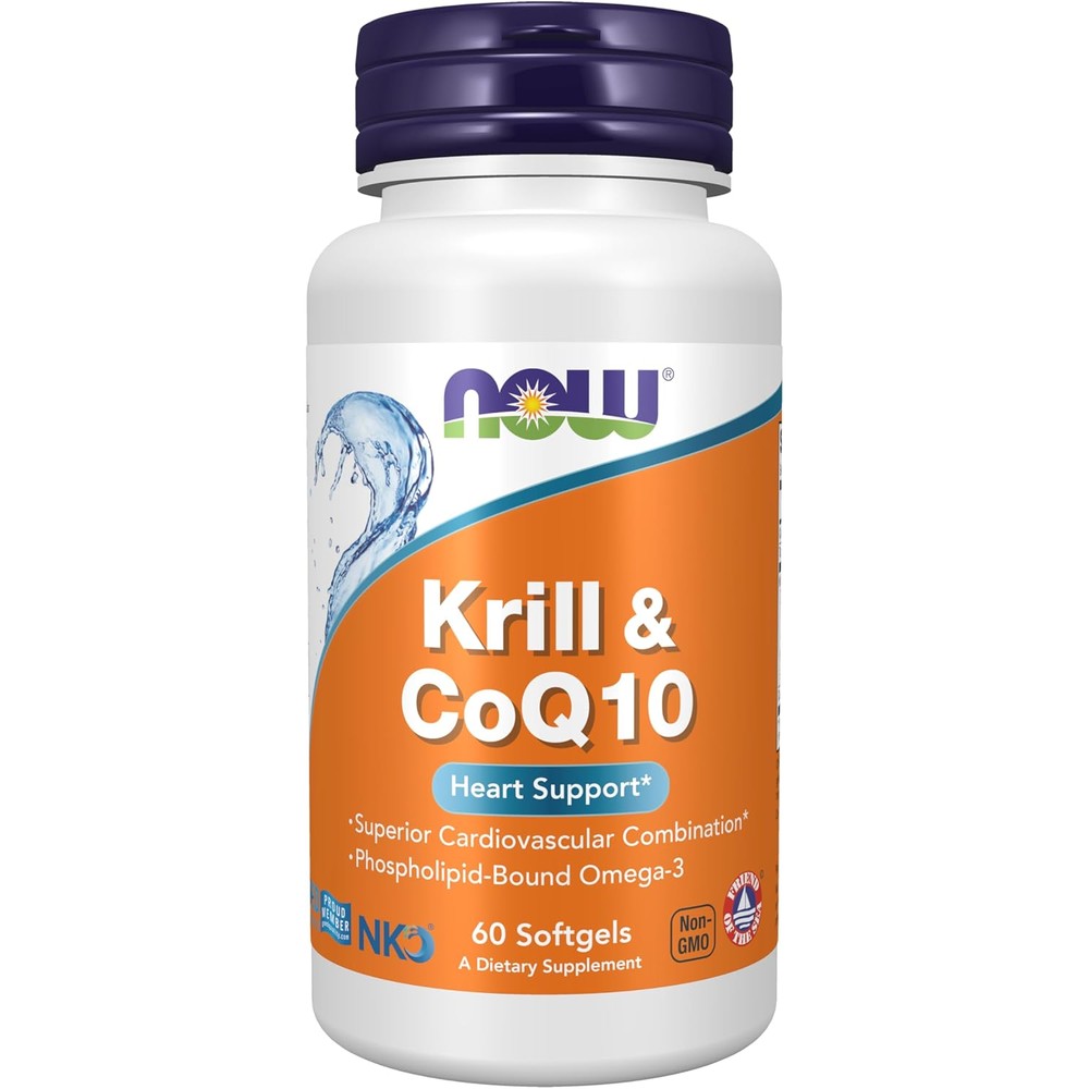 NOW Foods Krill and CoQ10 heart support supplement bottle front view