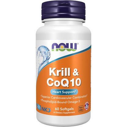 NOW Foods Krill and CoQ10 heart support supplement bottle front view