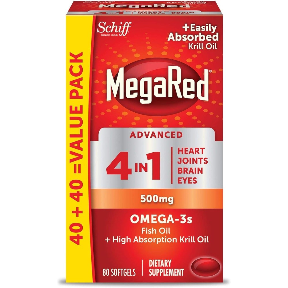Schiff MegaRed Advanced 4 in 1 Omega 3 softgels front view bottle packaging