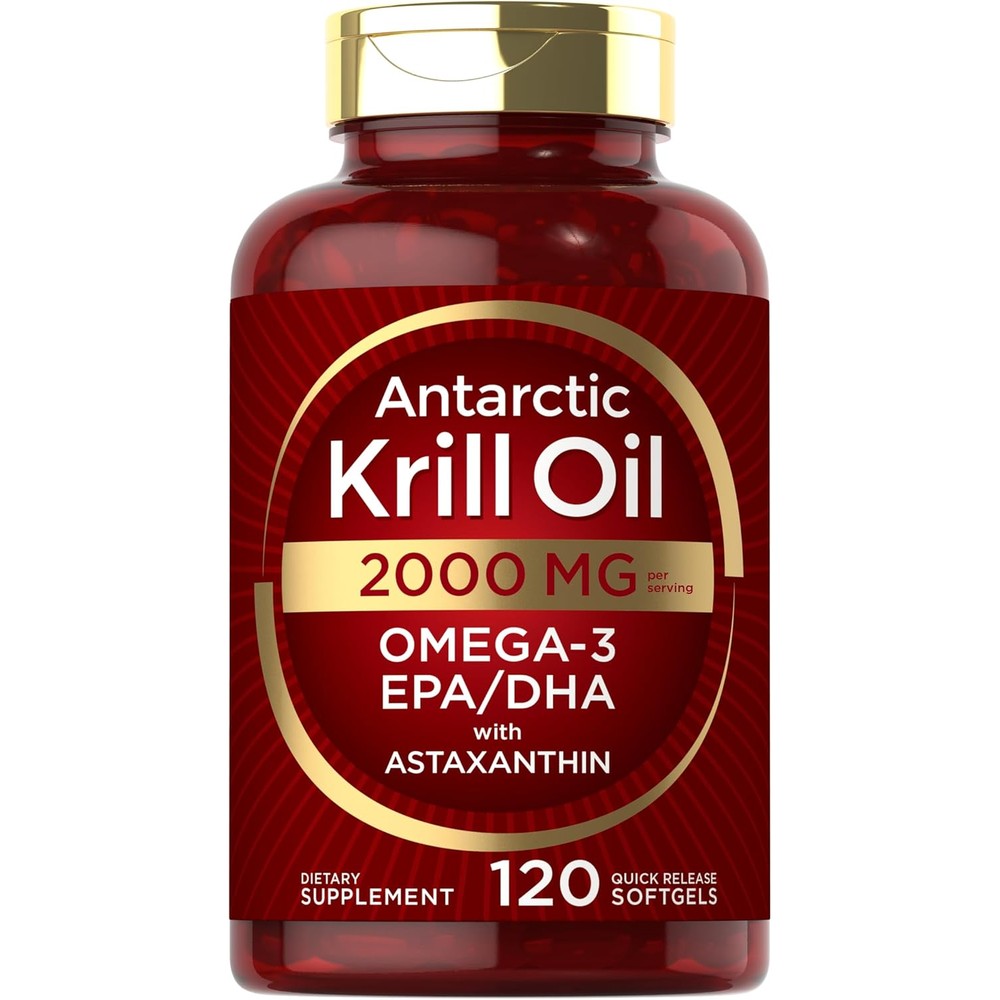 Carlyle Antarctic Krill Oil 2000 Milligrams bottle front view showing 120 softgels packaging