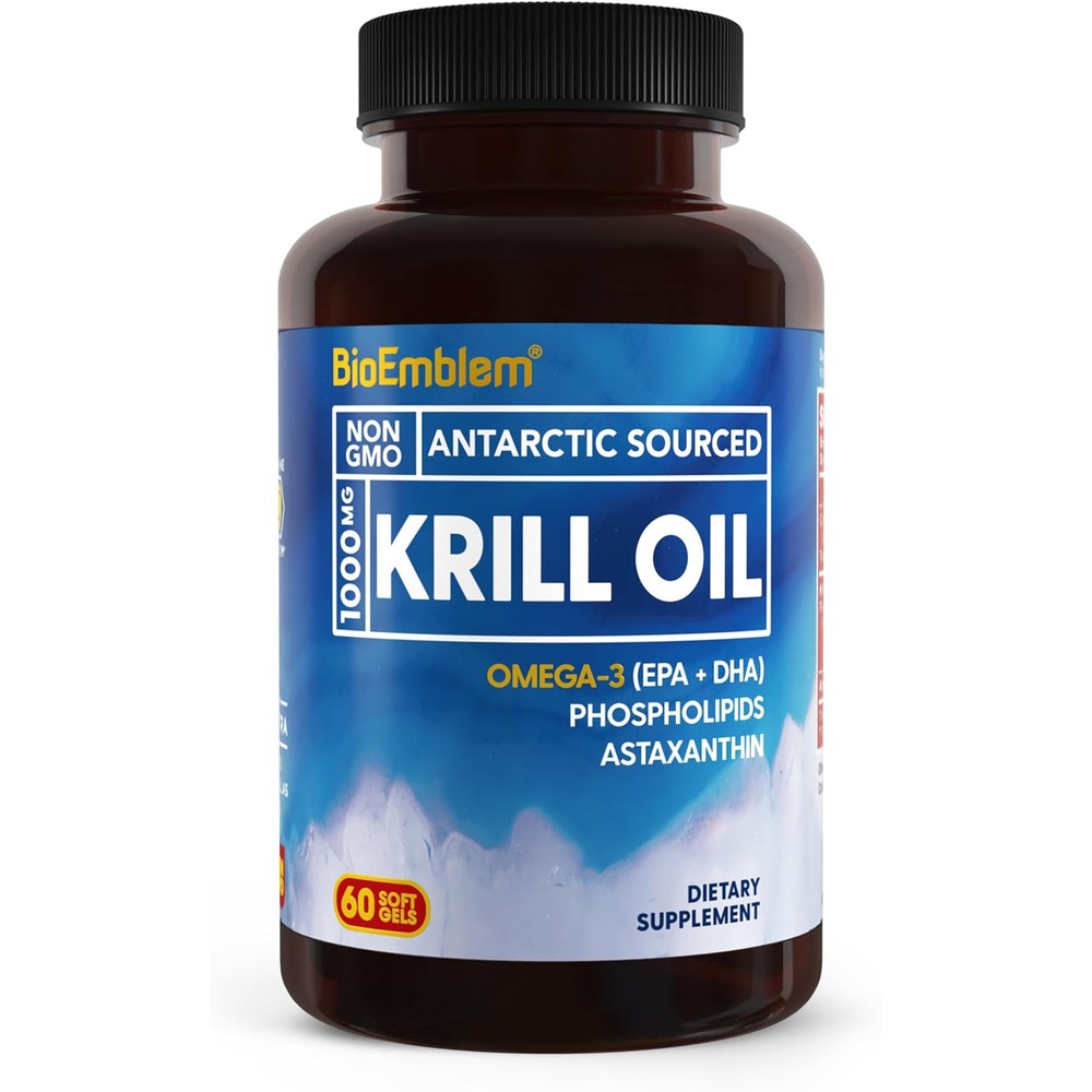 BioEmblem Antarctic Krill Oil 1000mg softgels front view authentic dietary supplement