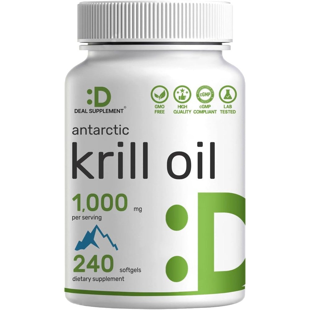Deal Supplement Antarctic Krill Oil 1000mg front bottle view high absorption Omega 3 supplement