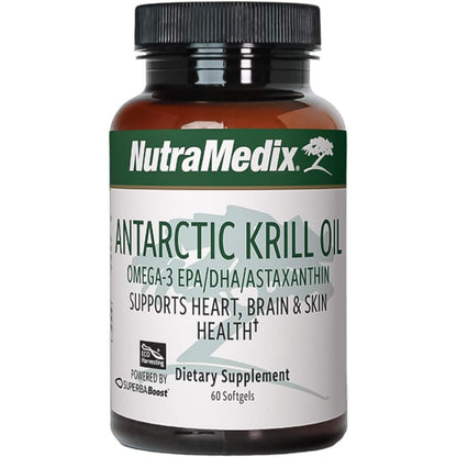 NutraMedix Antarctic Krill Oil 500mg 60 softgels front bottle view for heart health support