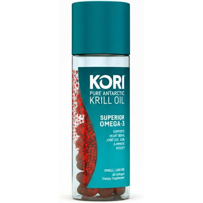 Kori Krill Oil Omega 3 600 Milligram 60 Softgels front view bottle