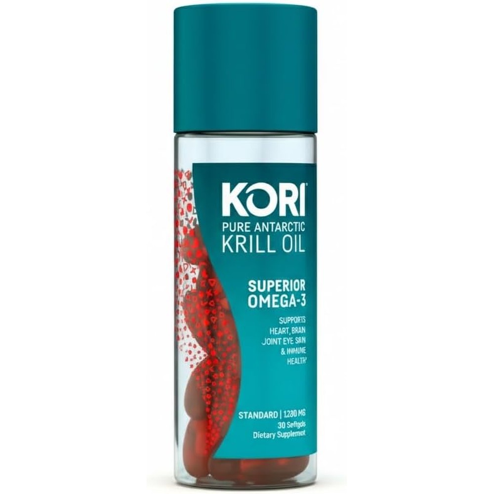 Kori Krill Pure Antarctic Krill Oil 1200 Milligrams bottle front view authentic USA imported omega 3 supplement