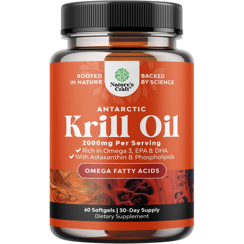 Natures Craft Antarctic Krill Oil 2000mg softgels bottle front view