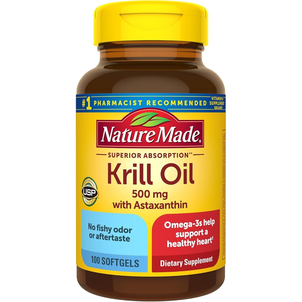 Nature Made Superior Absorption Krill Oil 500mg bottle front view for premium heart health support