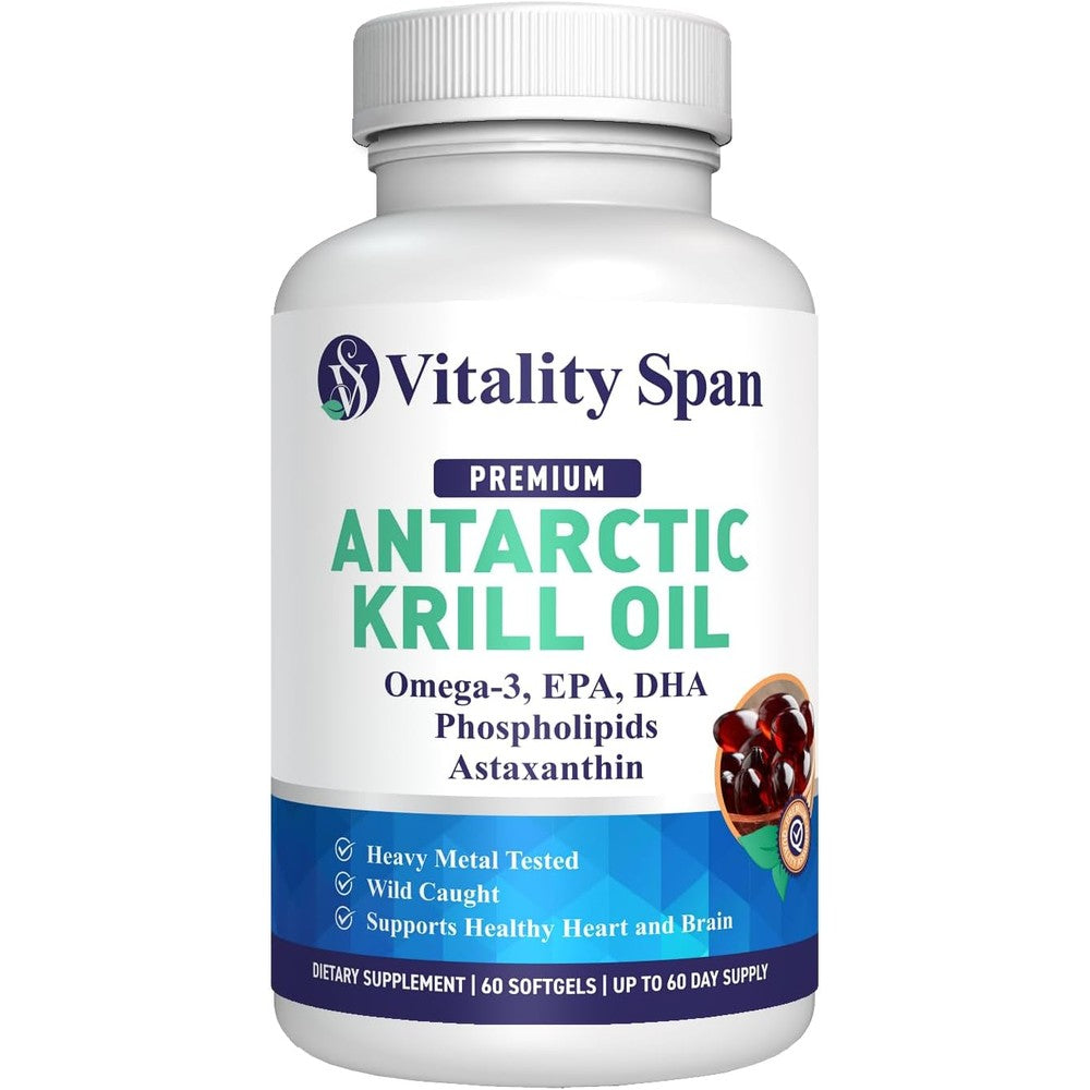 Vitality Span Antarctic Krill Oil front view bottle package
