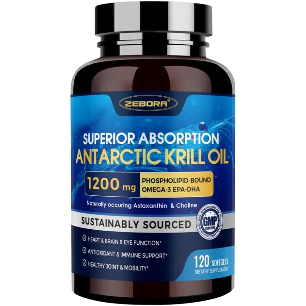 Zebora Antarctic Krill Oil 1200mg bottle front view