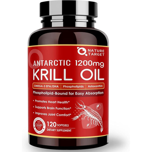 Nature Target Antarctic Krill Oil 1200mg bottle front view premium omega 3 supplement