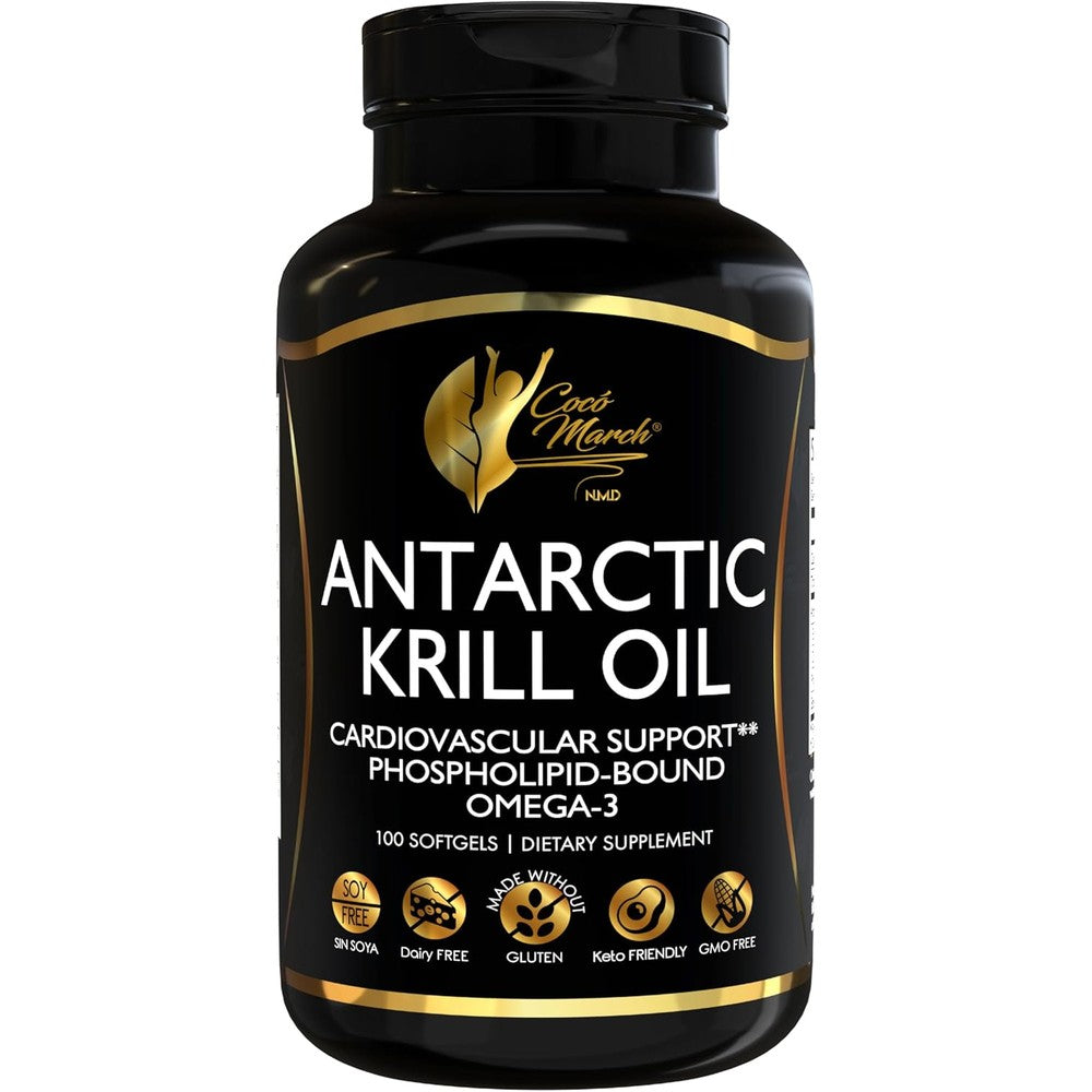 Coco March N.M.D Antarctic Krill Oil front view bottle