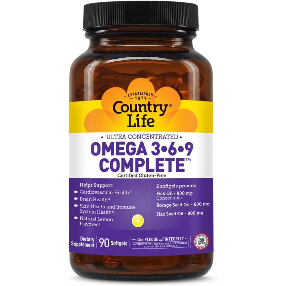 Country Life Omega 3 6 9 Complete 1534mg supplement bottle front view