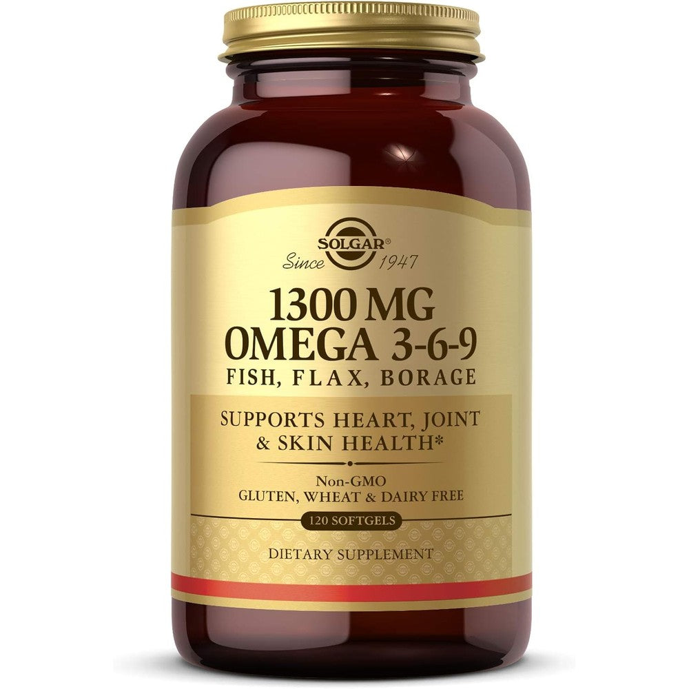 Solgar 1300 mg Omega 3-6-9 120 Softgels front view