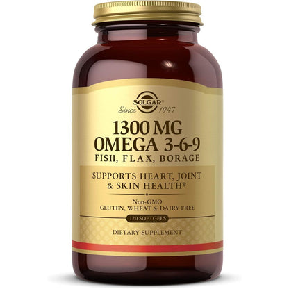 Solgar 1300 mg Omega 3-6-9 120 Softgels front view