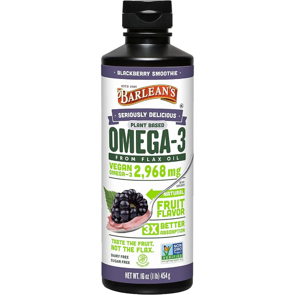 Barlean's Vegan Omega 3 6 9 Flaxseed Oil Blackberry Smoothie front view