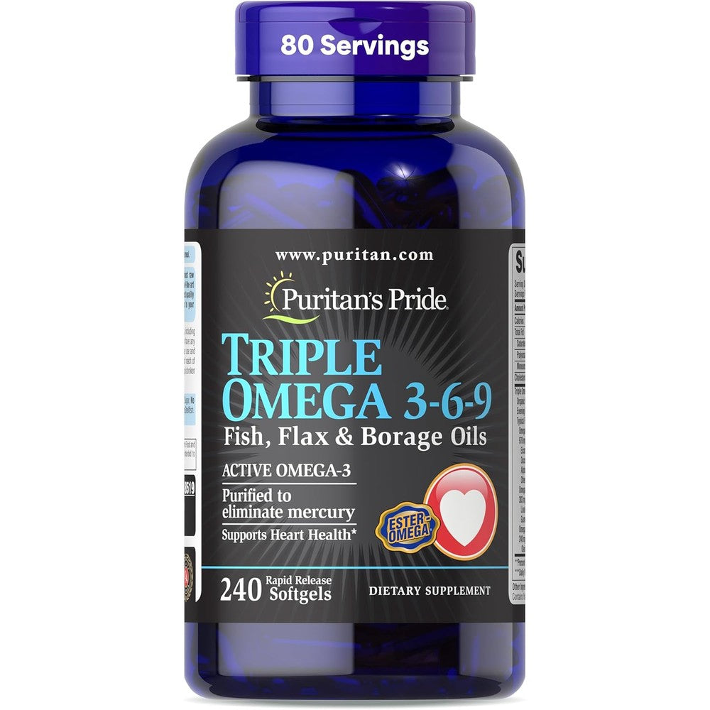 Puritans Pride Triple Omega 3-6-9 supplement bottle front view