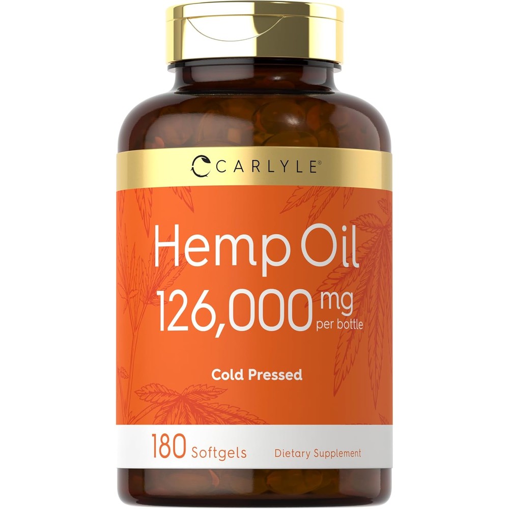 Carlyle Hemp Oil capsules 180 softgels bottle front view