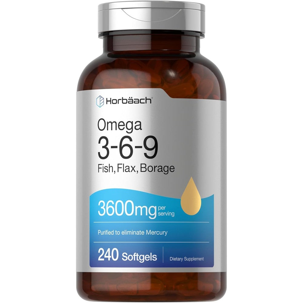 Horbäach Triple Omega 3 6 9 bottle front view dietary supplement