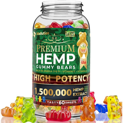 Wellution Hemp Gummies 1,500,000 MCG front view bottle
