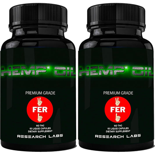 Research Labs Premium Hemp Oil 120 Capsules front view package