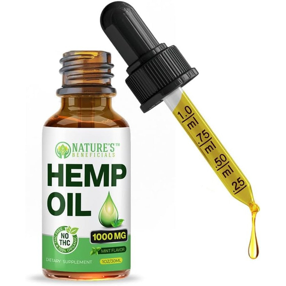Natures Beneficials Organic Hemp Oil 1000mg bottle front view
