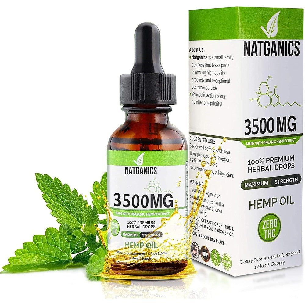 Natganics organic hemp oil drops 3500mg front view