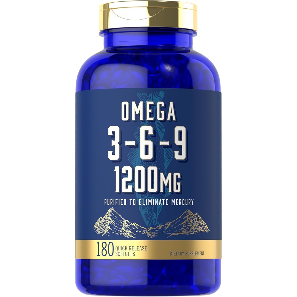 Carlyle Omega 3 6 9 1200mg 180 softgels front view bottle for premium daily heart health support.