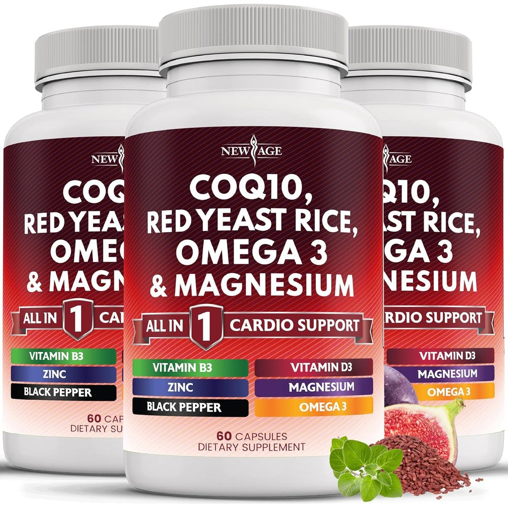 New Age CoQ10 Red Yeast Rice supplement 3 pack front view