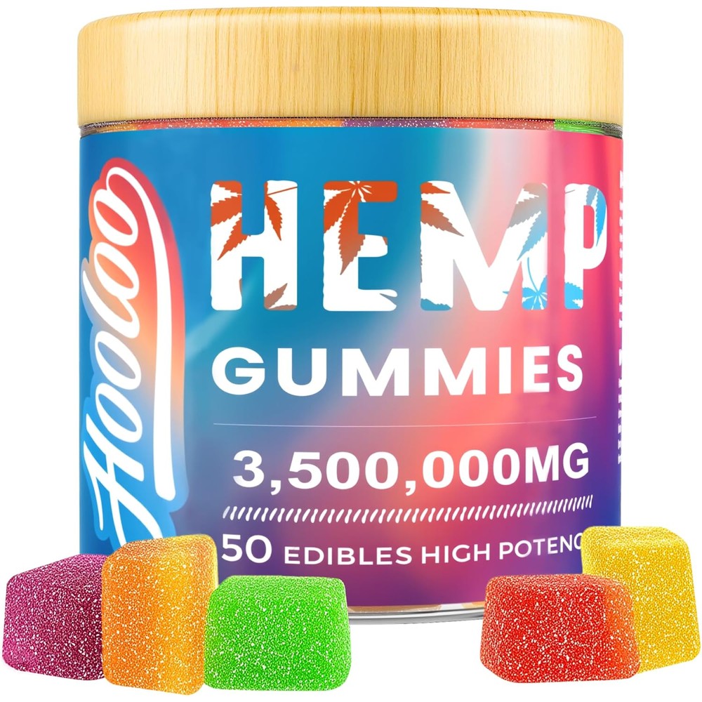 Hooloo hemp gummies for adults front view in jar