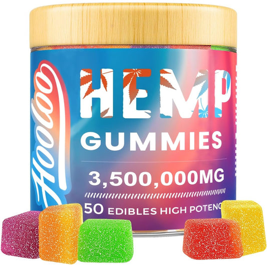 Hooloo hemp gummies for adults front view in jar