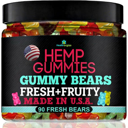 Healthergize Hemp 90 Bear Gummies front view jar