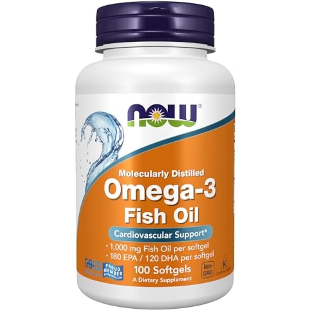 Now Foods Omega 3 Fish Oil softgels front view bottle