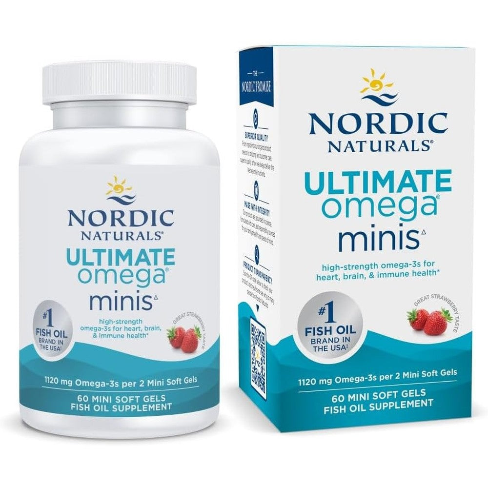 Nordic Naturals Ultimate Omega Minis 60 softgels front bottle view high potency omega 3 supplement
