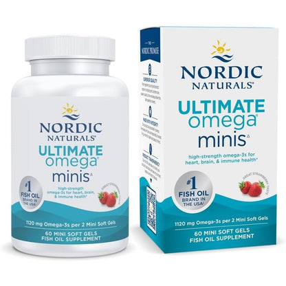 Nordic Naturals Ultimate Omega Minis 60 softgels front bottle view high potency omega 3 supplement