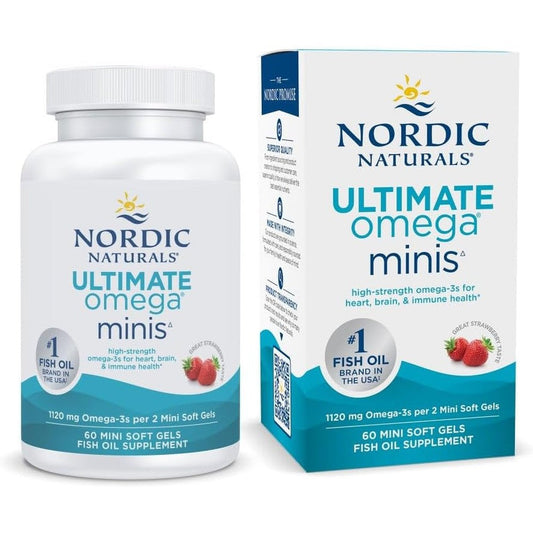 Nordic Naturals Ultimate Omega Minis 60 softgels front bottle view high potency omega 3 supplement