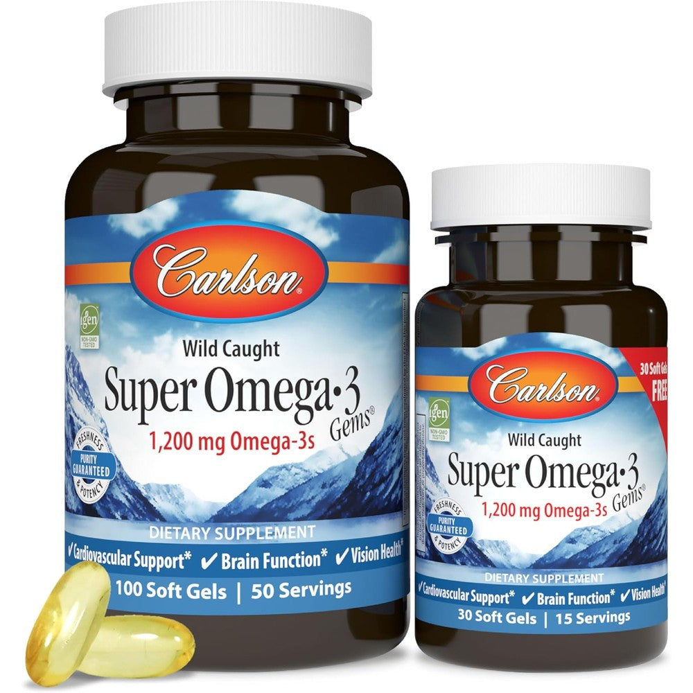 Carlson Labs Super Omega 3 Gems front label showcasing thirteen count bottle