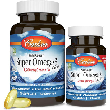 Carlson Labs Super Omega 3 Gems front label showcasing thirteen count bottle