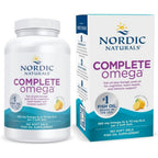 Nordic Naturals Complete Omega 3 fish oil bottle front view with lemon flavor graphic