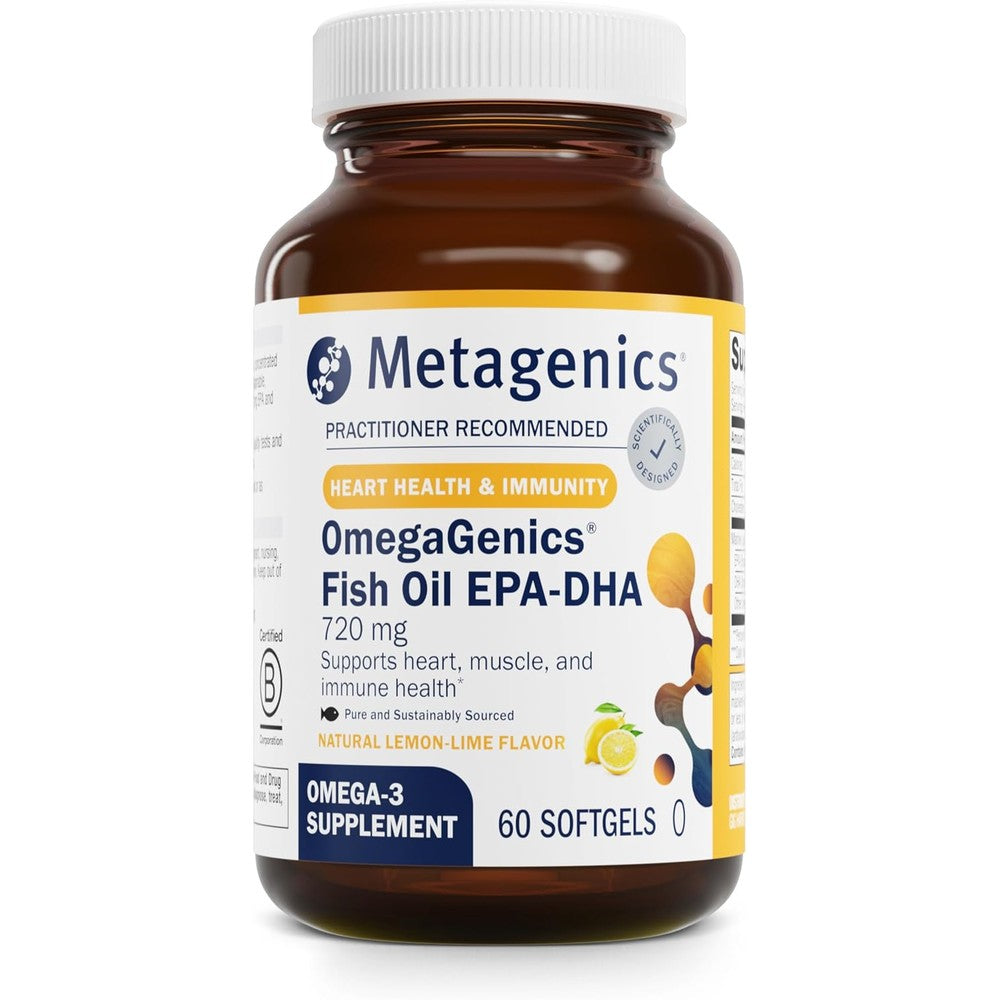 Metagenics OmegaGenics Fish Oil EPA DHA 720mg 60 Softgels front bottle view